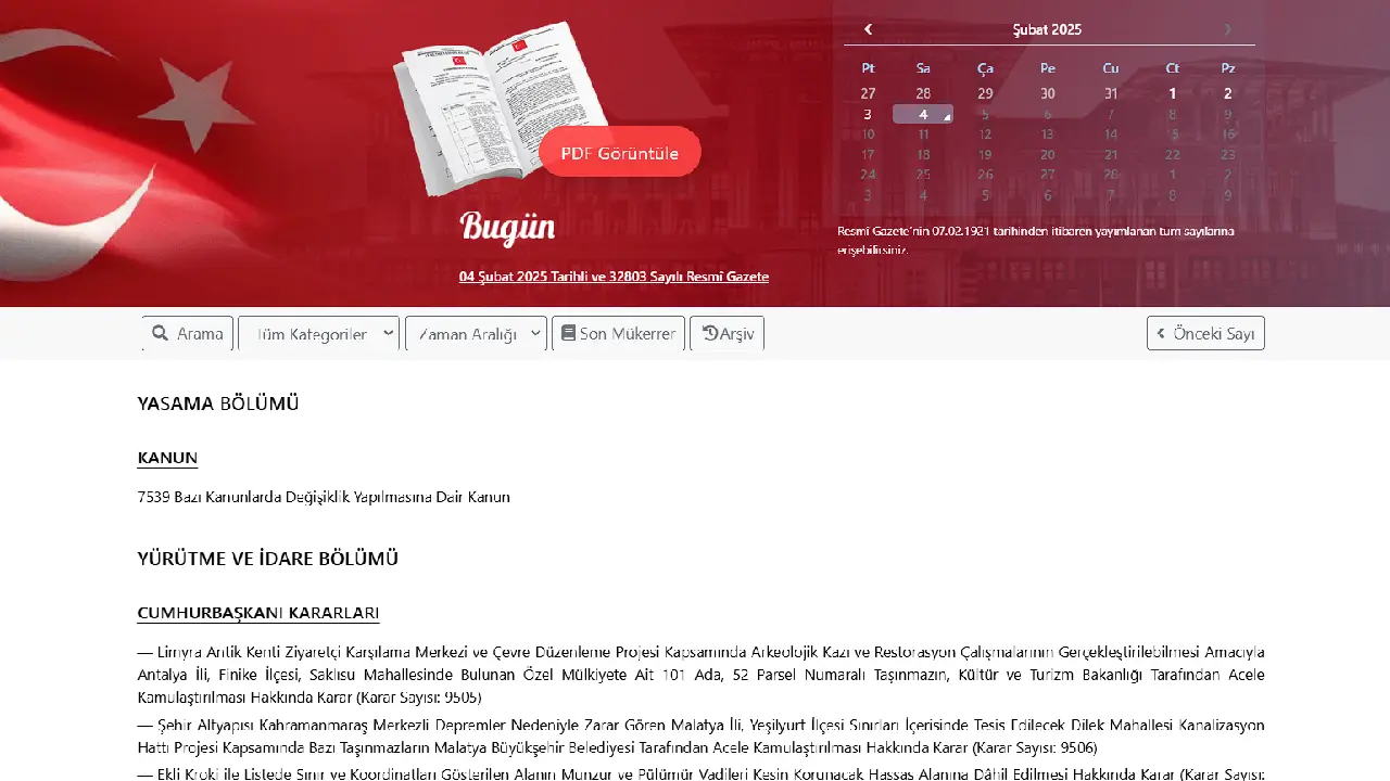 Resmi Gazete'de hangi atama kararları, yönetmelik ve tebliğler yayınlandı (04.02.2025)