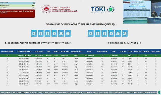 134 daireden oluşan TOKİ Osmaniye Düziçi konut kura sonuçları açıklandı