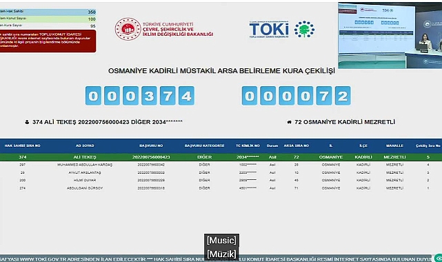 TOKİ Osmaniye Kadirli arsa kura sonuçları açıklandı
