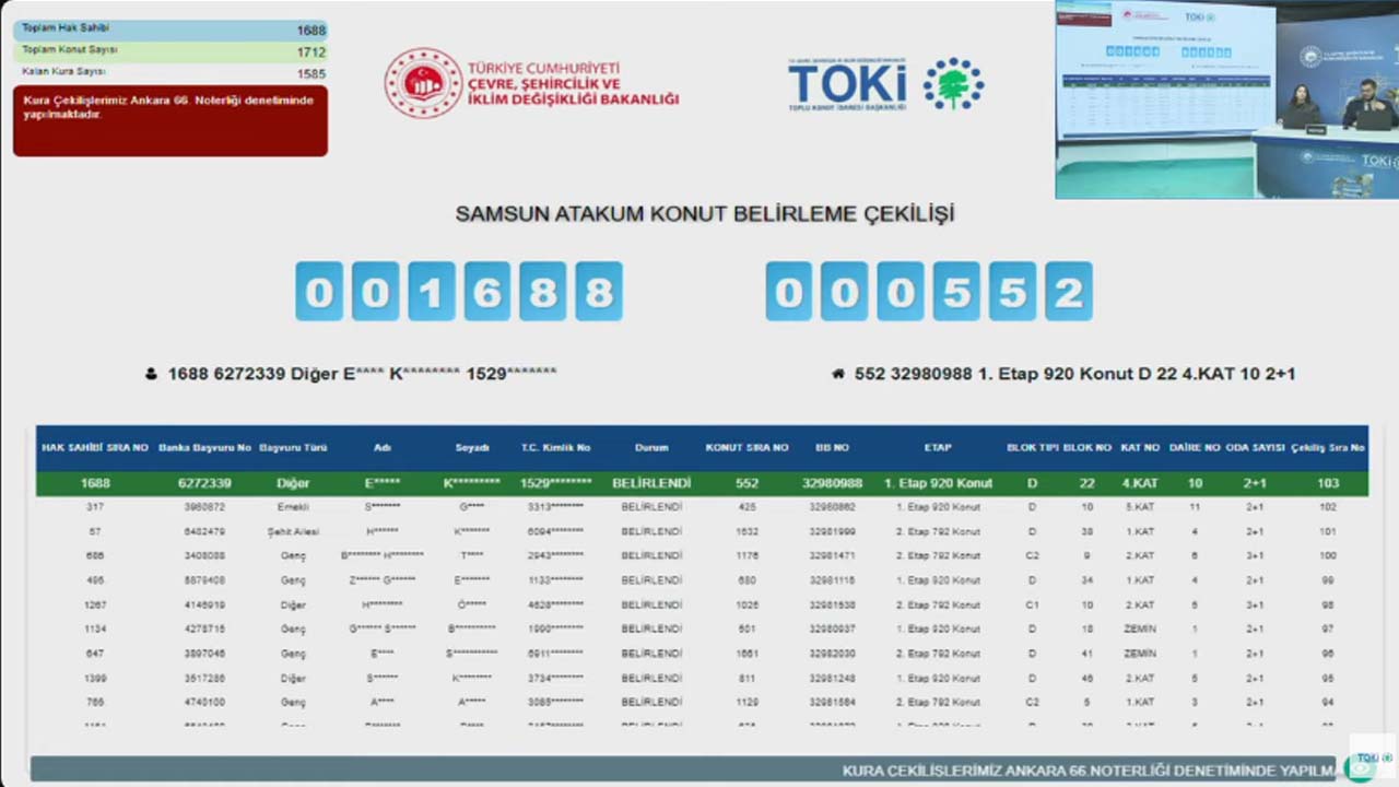 TOKİ Samsun Atakum'da 1712 daireden oluşan konut kura sonuçları açıklandı